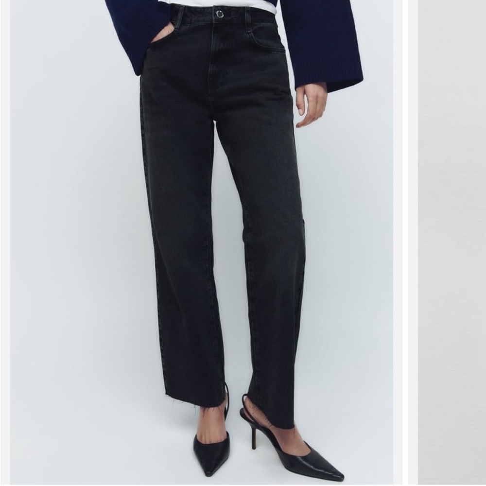 Zara high rise ankle straight jeans black